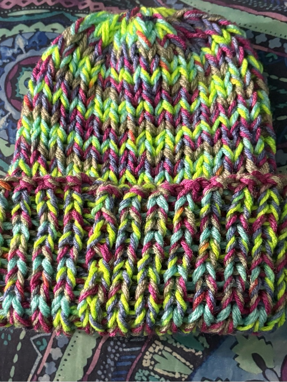 Multicolor Knit Beanie Hat - Bright Neon Mix